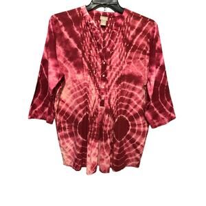 Chico's Women's Tie-Dye Pintuck Pink Popover Tunic Top Size 3 US XL Boho Flowy